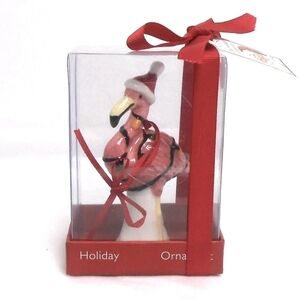 Blue Sky Pink Flamingo with Santa Hat Ornament